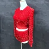 Stage Wear Paillettes rouges Gogo Dance Vêtements Tops Shorts Nightclubt Bar Pole Costume Femmes Kpop Jazz Dancewear Rave Outfit VDB3170