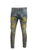 Jeans pour hommes Rétro XINGX Brodé Fashion Street Slim Fit Skinny Stretch Patch Lavé Pantalon décontracté en détresse