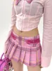 Kjolar 2024 harajuku kawaii rosa rutiga preppy stil flickor sexig jk veckade mini med shorts y2k kvinnor