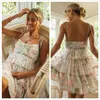 Casual Dresses Sweet Summer Suspender Strap Floral Sundress Women Sling Lace-Up Dress A-Line Boho Lady Swing Ruffles Short Backess