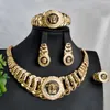 Ensemble de bijoux de luxe de Dubaï pour femmes, plaqué or, collier, bracelet, bague, boucles d'oreilles, émail noir, classique, usage quotidien, cadeau de fête, 240130