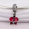 Loose Gemstones Authentic 925 Sterling Silver Bead Red White Orchid Dangle Charm Fit Women Bracelet Bangle Gift DIY Jewelry