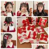 Hair Accessories Chinese Year Red Bow Hairpin Girl Childrens P Bowknot Clip Headwear Hanfu Headdress Drop Delivery Baby Kids Maternity Otd0M