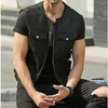 Gilets pour hommes moto motard faux cuir gilet veste gilet couleur unie zippé hauts vêtements masculins streetwear