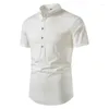 Männer Casual Hemden Sommer Baumwolle Leinen Hemd Männer Kurzarm Bluse Herren Stehkragen Atmungsaktive Top Solide Weiße Kleidung 2024