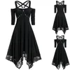 Casual Dresses Halloween Plus Size Open Shoulder Elegant Party For Teens 2024 Lace Half Sleeve Gothic Dress Clothing Female