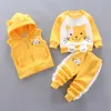 Autumn Winter Baby Boys Clothes Sets Thick Fleece Cartoon Bear Jacket Vest Pants 3Pcs Cotton Sport Suit For Girls Warm Outfits 240202