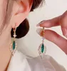 Dangle Earrings 2024 Fashion Shining Zircon Green Leaf Ear Buckle Light Luxury High Style Versatile