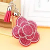 Keychains Valentines Day Flower Keychain Tassel Leather Crystal Trinket Key Chain For Holder Purse Car Bag Pendant Handbag Ring