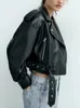 ZA Women's Retro Loose Pu Faux Leather Short Jacket med midja Vintage Lapel Motorcykel Biker Jacket Fashion Streetwear Women 240124