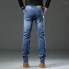 Männer Jeans Marke Frühling Herbst Gerade Bein Stretch Mid-taille Bequeme Baumwolle Denim Hosen Casual Hosen