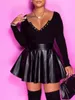 LW SXY Plus Size Faux Leather Ball Gown A Line Skirt Women Autumn Winter Basic Fashion PU Black High Wasit Skirt 240126