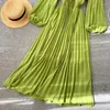 Sıradan elbiseler kadınlar bahar sonbahar uzun bornoz moda puf kolu ince bir çizgi vintage bayanlar zarif pileli elbise vestidos