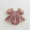 Flickaklänningar födda baby bodysuit prinsessan boutique bågar bomull romper rose rosa tutus småbarn mode slitage flickor onesie klänning matchning