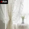 Gardinvit ren broderade blommor tyllgardin s franska elegant ruffle design linne andningsbara fönster gardin för vardagsrum 240118