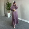 Ethnic Clothing Abaya Dress 2024 Summer Elegant Muslim Women Long Sleeve Polyester Red Blue Green Purple Fashion