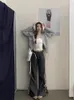 Deeptown y2k fairycore arco moletom feminino moda coreana bonito cinza jogger calças harajuku doce feminino listrado alargamento calças 240129