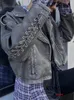 レディースジャケットコンダラシックストリートウェアジッパークール女性グレーロングスリーブレースポケットコートファッション2024秋Y2Kパンクスタイルのアウトウェア