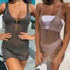 Sarongs or/noir creux robe d'été femmes Sexy été Bikini couvrir Crochet maillot de bain maillots de bain robes de plage