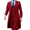 بدلات الرجال للرجال Homme mariage سترة الطول تصميم ريد للرجال الزفاف 3 قطع العريس السترة Terno Masculino Slim Fit Tuxedos