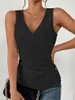 Blouses Femmes Mode Femmes Slim Gilet Été Sans Manches Couleur Unie Croix Col En V Bouton Chemises Femme Casual Pull Dames Débardeurs