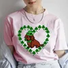 Dames T-shirts Rood Glad Teckel Print Tee T-shirt Zomer T-shirt 2024 Casual Tops Femme St Patrick's Day Mode streetwear