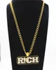 Hiphop Heren Lange Link Chain Sieraden Volledige Iced Out Steentjes RIJKE Letters Hanger Gouden Ketting De Rap Van China9207984