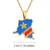 Halsband Demokratiska republiken Kongo Map Colored Flag Pendant DRC KINSHASA 14K Guldhalsband Etniska smycken