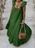 Casual Kleider Celmia Frauen A-Linie Lange Vestidos Polka Dot Urlaub Sommerkleid 2024 Sommer Fashon Rüschen Ärmellose Nähte Maxi Kleid