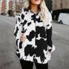 女性用ジャケット女性暖かいフリース冬の毛皮のテディーコート厚くなった牛乳牛のプリントフェイクファージャケットぬいジッパーアウトウェアストリートウェア