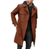 Män Autumn Winter Solid Color Windbreaker Lapel långärmad dubbelbröst fickor Bälte Slim Fit Long Coat Outwear 240125