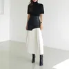 Spódnice Koreańska swoboda patchworka PU dla kobiet wysoki talia Midi Folds Pleted Female 2024 Spring Fashion Clothing Style