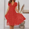 Casual Dresses Elegant Polka Dot Dress Kort ärm V-ringning Print Women's Summer Swing Kne Length For Women Vestidos 2024