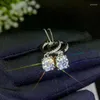 Boucles d'oreilles rondes taille brillant 2 Carats, Test de diamant passé couleur D princesse Moissanite argent 925, grande pierre précieuse originale