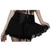 Jupes Brillant PVC Cuir Mini Jupe À Lacets Wetlook Court A-ligne Discothèque Party Clubwear Filles Preppy Style Coréen