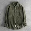 Chemises décontractées pour hommes May Kaki Vintage Corduroy Coton Chemise à manches longues Cargo Poche Baggy Pit Strip Veste