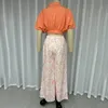 WEFADS WOMENS Dwuczęściowe zestawy Seksowna koszulka średniego rękawu Elgant Floral Print szeroko nogi spodnie High Streetwear 240125