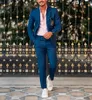 Herenkostuums Blauw/Groen/Champagne Notch Revers Blazer Broek Mannen Pak Sets Formeel Slim Fit 2 Stuks Jas Broek Aangepaste Feestkleding Outfit