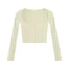Camisas femininas 2024 estilo coreano sunken listra sino manga gola quadrada camisa de fundo curto longo suéter