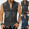 Men's Fitted Vintage Denim Vest Sleeveless Denim Vest And Jacket Geometric Korean Fashion 240125