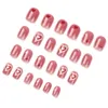 Накладные ногти розовые глянцевые короткие накладные с принтом в виде сердца с полным покрытием квадратные искусственные ногти для девочек платье в тон