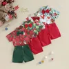 Kleidungssets Sommer Weihnachten Kinder Jungen Shorts Set Santa Print Shirt und Outfits Anzüge Weihnachtskleidung