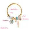 Charm Bracelets Fashion Cute Pink Butterfly Leaf Pendant Stainless Steel Bracelet Pearl Enamel Bead Jewelry Women Cuff