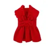 Vêtements pour chiens Chiot Bow Noeud Robe Set Hiver Vêtements chauds Pet Noël Princesse Poodle Teddy Bichon Jupe de couleur unie Envoyer Clip XS