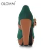 Size 3443 Women Pumps Flock Sweet Thick High Heels Platform Classic Round Toe Dress Cute Shoes Ladies Footwear 240119