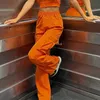 Puloru Orange Baggy Cargo Pant Casual High Elasitc midja raktbyxor med sidofickor Streetwear Sweatpants 240202