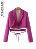 KPYTOMOA Moda donna con giacca corta legata Cappotto vintage a maniche lunghe Capispalla femminile Chic Veste Femme 240202