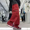 Japanese Men's Chessboard Checker Jeans Fashion Street Hip Hop Loose Straight Wide Leg Pants Couple Outerwear Pants Red Black 240122