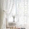 Rideau blanc transparent brodé de fleurs en tulle, rideau de fenêtre français élégant à volants en lin respirant pour salon 240118