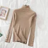 Kvinnors blusar Sexig Hallow Out Halter Knittad Top For Women 2024 Autumn Solid Base Long Sleeve Bottoming tröja Skjorta